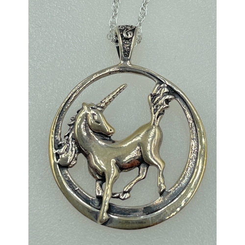 13 - A HAMILTON & YOUNG silver unicorn pendant (3cm long) and chain (46cm long), gross weight 3.7gms#14... 