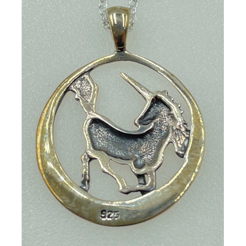 13 - A HAMILTON & YOUNG silver unicorn pendant (3cm long) and chain (46cm long), gross weight 3.7gms#14... 