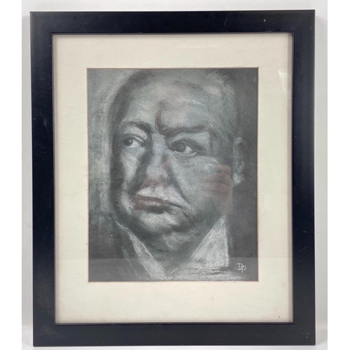 51 - Framed charcoal portrait of Winston Churchill signed DP - dimensions 15