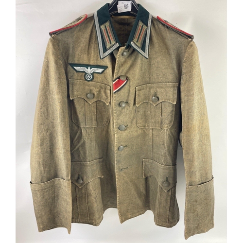 57 - RARE - WWII GERMAN HEERES artillery/gunnery NCO's summer tunic belonged to an Iron Cross recipient h... 