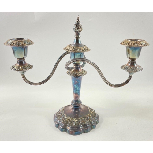 82 - A vintage BARKER ELLIS silver-plate triple candelabra standing 26cm tall plus a VINERS silver-plate ... 