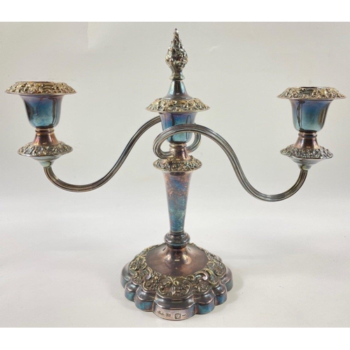 82 - A vintage BARKER ELLIS silver-plate triple candelabra standing 26cm tall plus a VINERS silver-plate ... 