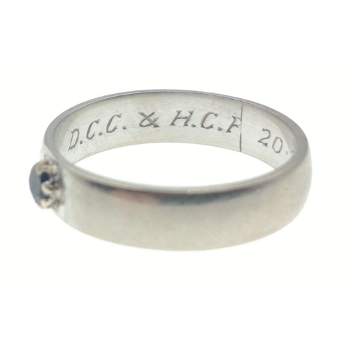 12 - A nice 750 white gold ring with a blue stone centred possibly a sapphire gross weight  1.97g ring si... 