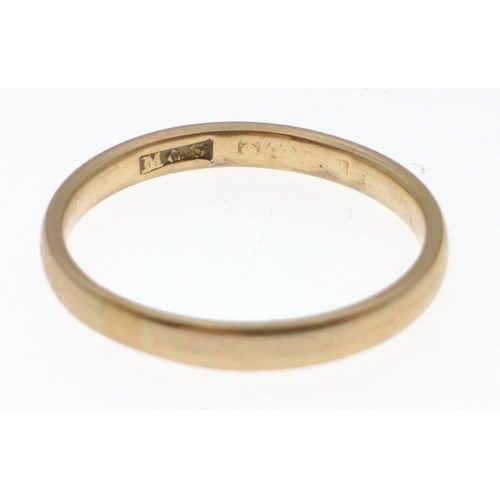 50 - Hallmark partially rubbed/worn/ yellow gold wedding band weight 1.67g approx - ring size N - with al... 