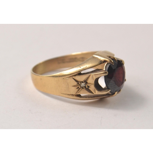 1 - A SUBSTANTIAL 375 stamped yellow gold ring size T with a VERY large ruby inset - a really nice ring!... 