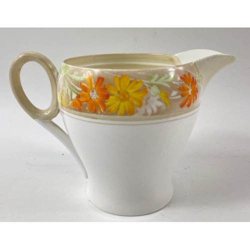 103 - A vintage ART DECO SHELLEY part tea service, pattern no 12496 with orange and yellow dahlias, compri... 