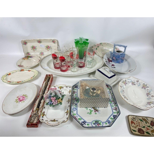 109 - A mixed china lot to include 2 tennis plates and cups by DUCHESS CHINA and GEORGE CLEWS, a super-lar... 