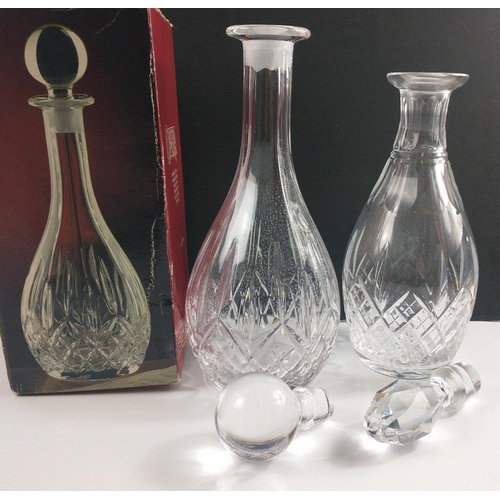 124 - A nice collection of DECANTERS - two square @25cm high plus 5 standard shape etc 28 - 36cm tall#150... 