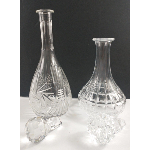 124 - A nice collection of DECANTERS - two square @25cm high plus 5 standard shape etc 28 - 36cm tall#150... 