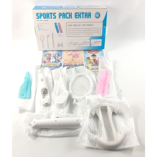 164 - A WII game console with accessories to include 3 games and a boxed sports pack#191