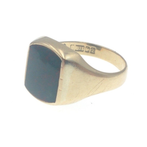 17 - A broad fitting 375 stamped yellow gold band size L weight 4.68g approx, alsoA broad 375 yellow gold... 