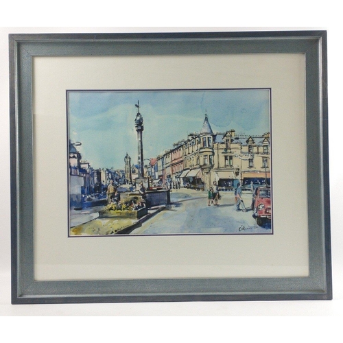 198V - HUGH O'RUAIRE LOCAL PEEBLES SCENE Original Watercolour 'MERCAT CROSS' 43cm x 30cm#245