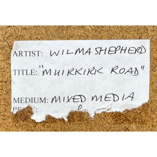 225 - A framed mixed media landscape 'Muirkirk Road', signed Wilma Shepherd frame size 78x54cm, visible wo... 