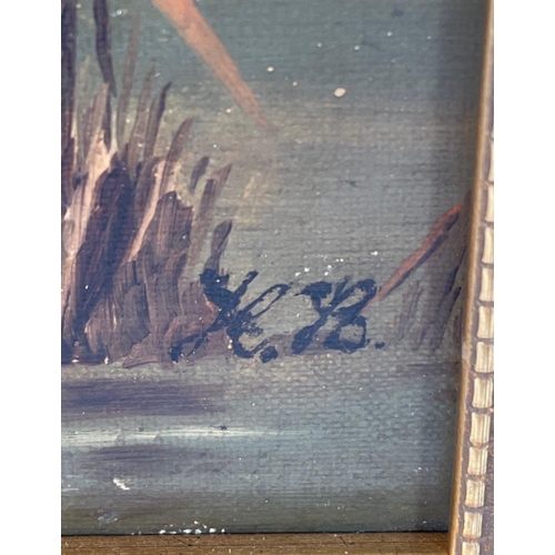 239 - A vintage oil on canvas painting 'A Highland Stag' initialled bottom right (possibly HB), frame size... 