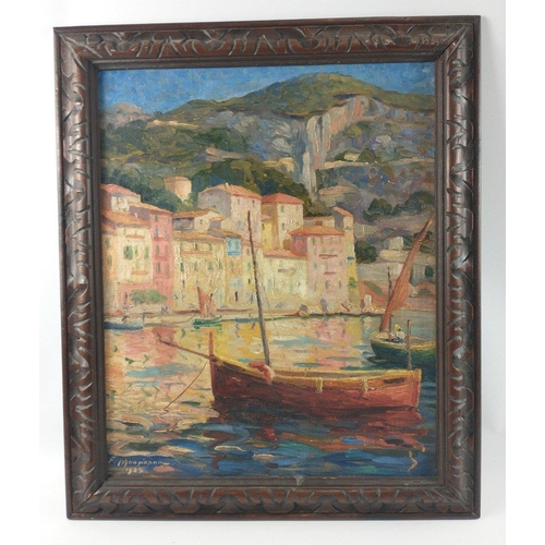 245 - An oil on canvas painting from the South of France 1928, signed (indistinct) frame size 55x46cm appr... 