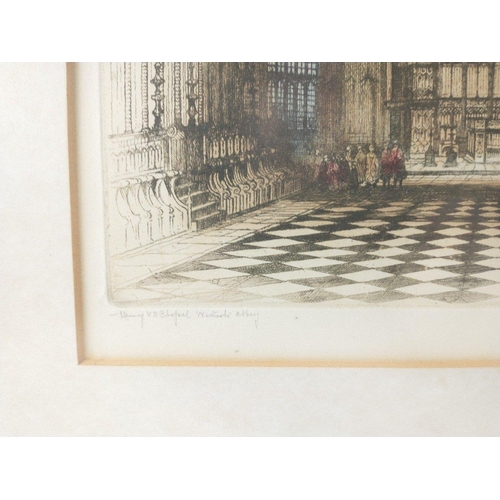 249 - An original etching by E SHARLAND, of the Henry Vll chapel at Westminster Abbey signed in pencil by ... 