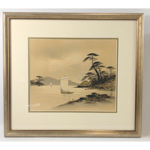 251 - A pair of ORIENTAL artworks on silk signed by JAMES in matching frames, 44x37cm, visible work 30x24c... 