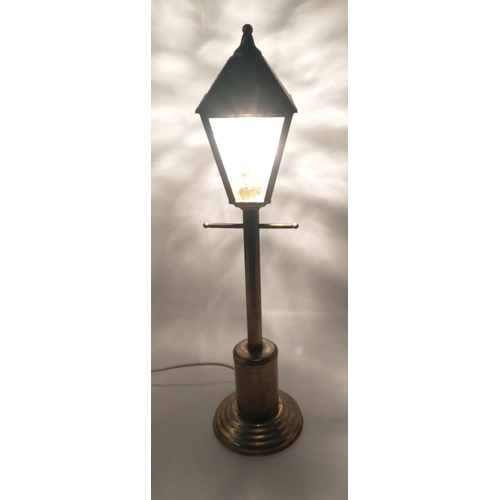 267 - A vintage brass lamp with a street lamp shade stands approx 70cm tall#320