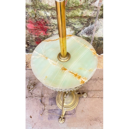 269 - NICE QUALITY! A SUBSTANTIAL brass and Onyx floor lamp  on three legs and feet- dimensions 5ft height... 