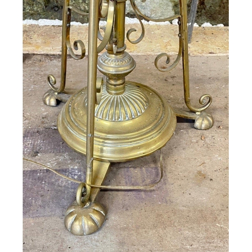 269 - NICE QUALITY! A SUBSTANTIAL brass and Onyx floor lamp  on three legs and feet- dimensions 5ft height... 