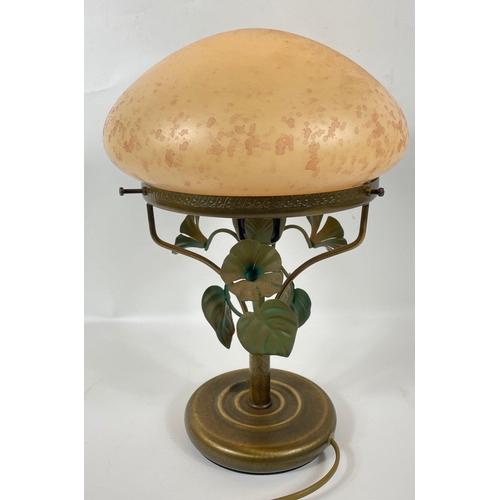 273 - An attractive Art Deco style table lamp with a mushroom shade and metal flowers and leaves sprouting... 