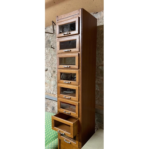 279 - UNIQUE! A very tall oak-fronted glazed drawer fronted storage cabinet 7ft tall x 18â depth x 14â... 