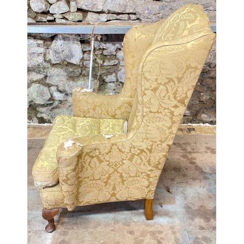 286 - A BEAUTIFUL PERIOD VICTORIAN high-back armchair with lugs and  curved arms - will require reupholste... 