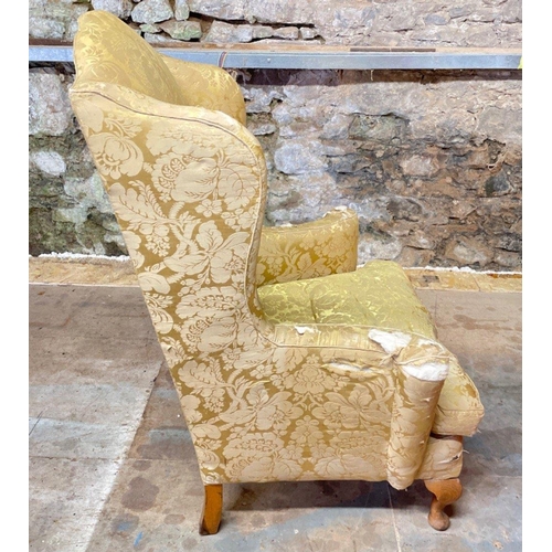 286 - A BEAUTIFUL PERIOD VICTORIAN high-back armchair with lugs and  curved arms - will require reupholste... 