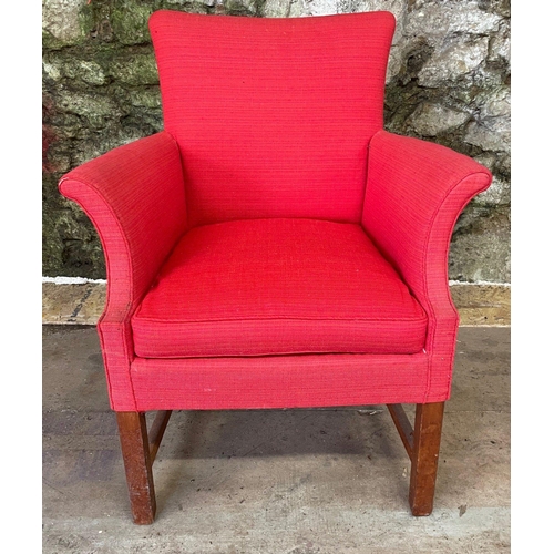 289 - A PRETTY c1960âs red upholstered easy chair - will require light cleaning - 2ft depth x 2ft wide x... 