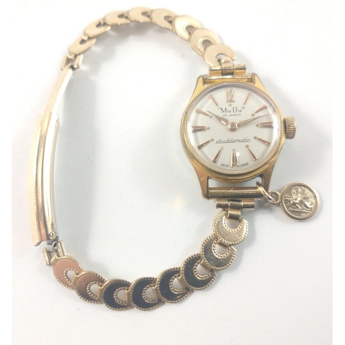 29 - A MUDU Swiss Made ladies bracelet watch in yellow metal Rolled Gold with stainless steel back) with ... 