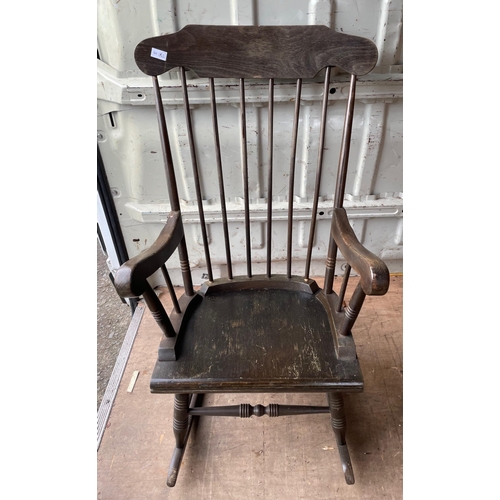 313 - VINTAGE A large tall back farmhouse rocking chair in Dark Wood / height 103cm x width 53cm#374