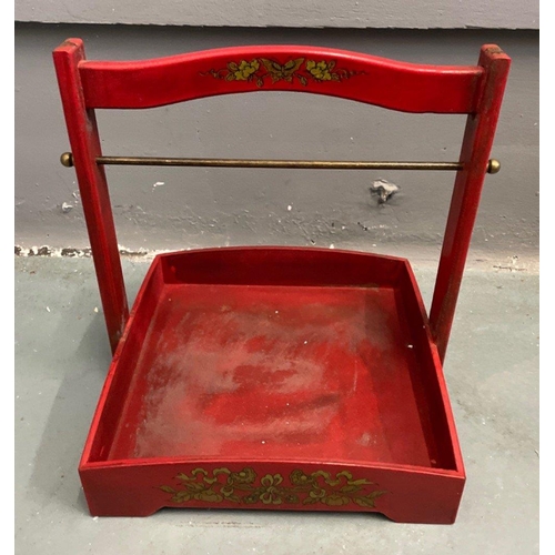 325 - An ORIENTAL HIGHLY decorative red, gold and black painted and lacquered layer with carry handle mock... 