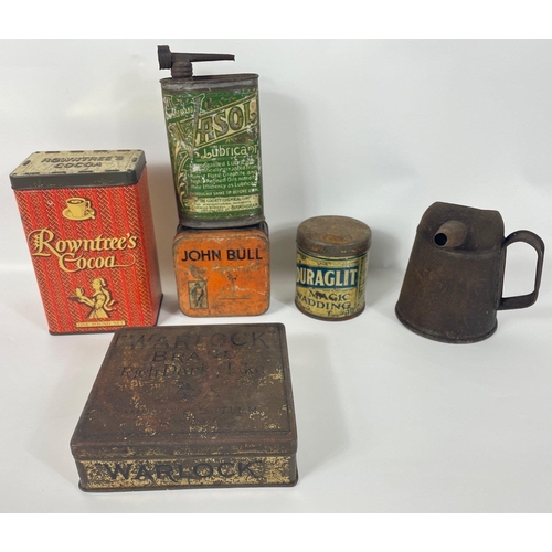 381 - A VINTAGE collection of old well known brand tins to include VASOL lubricant 13cm height approx, a o... 