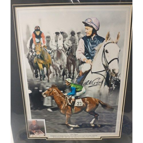 391 - COLLECTABLE!A LESTER PIGGOTT signed promotional montage photo with authenticity card verso - dimensi... 