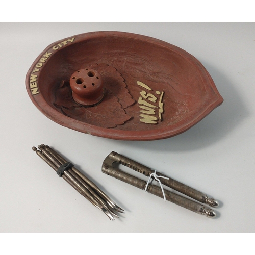 395 - A vintage BURWOOD Nut Bowl from New York City in the shape of an acorn with nut cracker and 6 picks#... 