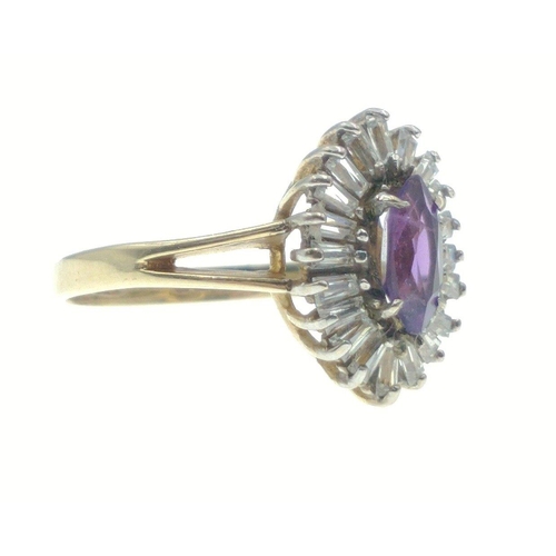 5D - A 375 stamped yellow gold oval AMETHYST set dress ring - NICE QUALITY - ring size N - gross weight 3... 