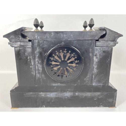 66 - A vintage slate mantel clock with a mechanism by J HARDY & Co of EDINBURGH, stands 26cm high, 36cm w... 