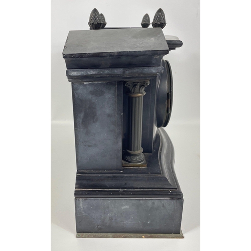 66 - A vintage slate mantel clock with a mechanism by J HARDY & Co of EDINBURGH, stands 26cm high, 36cm w... 