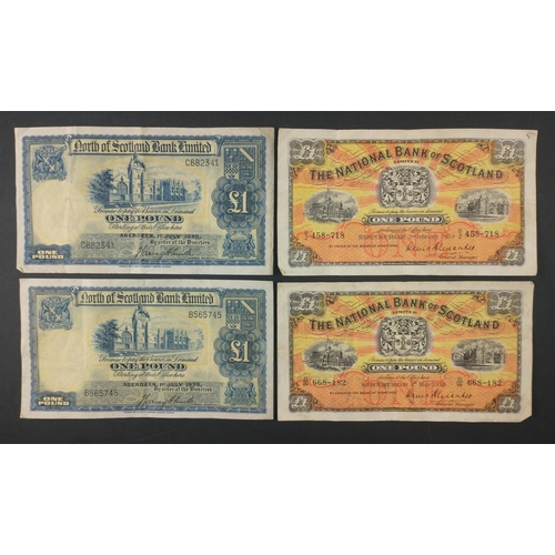 70 - Four old SCOTTISH BANK NOTES to include two The National Bank Of Scotland Â£1 notes 1959 and 1958, A... 