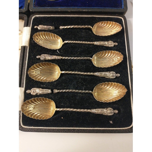 79 - A boxed set of silver hallmarked, Birmingham 1936, coffee spoons by AJ Bailey gross weight 30g, a bo... 