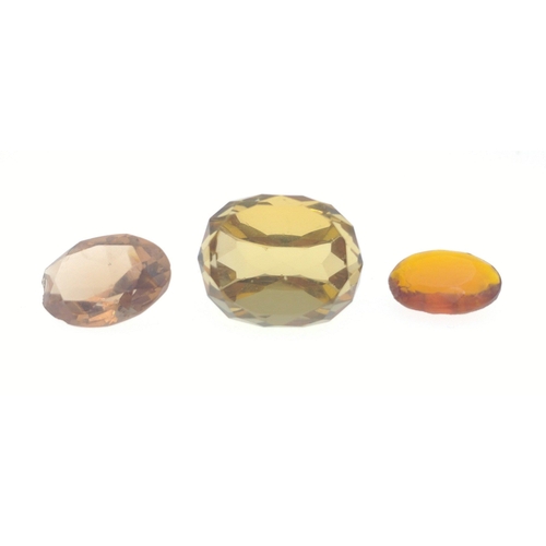 49A - A TRIO of cut quartz stones - largest stone(probably from a fob watch charm dimensions are 1.5cm hei... 