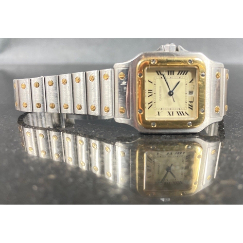 71 - FABULOUS Gold and Stainless steel SANTOS DE CARTIER with date adjustment wrist watch with FULL PROVE... 