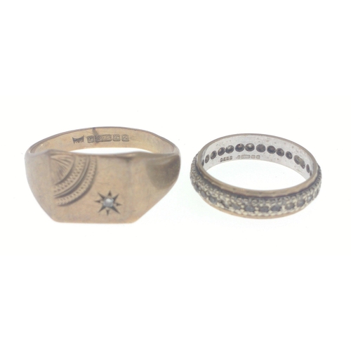 1 - A 375 Birmingham Hallmark stamped studded with diamante chips ring size M gross weight 2.47g gross -... 