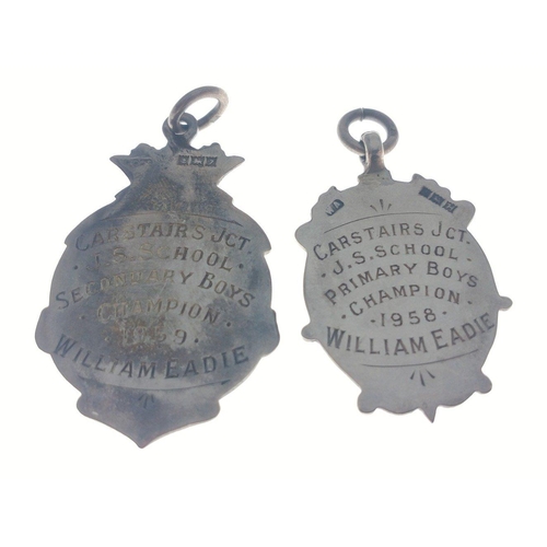 25 - Two VINTAGE silver hallmarked medallions, Birmingham 1958, awarded to William Eadie in 1958-59 gross... 