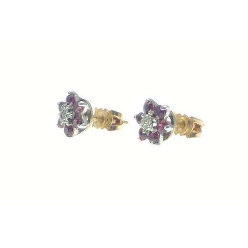 2E - A pair of nice unstamped yellow metal diamond( tested) and garnet stud earrings gross weight 2.38g a... 