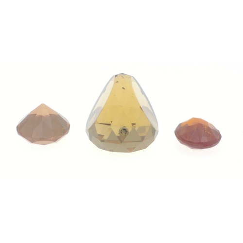 35 - A TRIO of cut quartz stones - largest stone(probably from a fob watch charm dimensions are 1.5cm hei... 