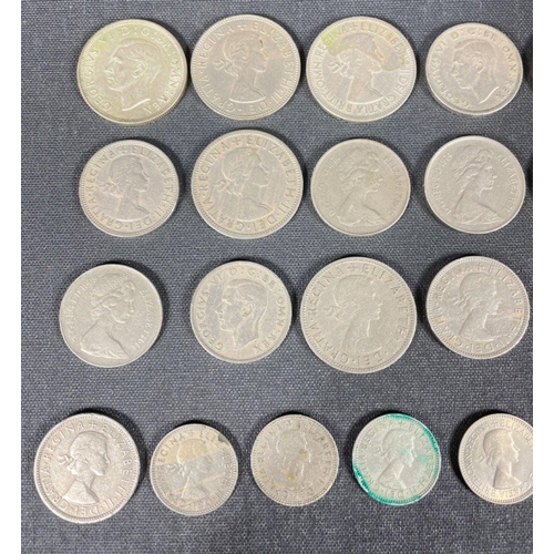 56 - A collection of BRITISH vintage 'silver' pre-decimal coins (and some decimal 10 pences) to include T... 