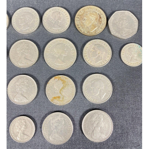 56 - A collection of BRITISH vintage 'silver' pre-decimal coins (and some decimal 10 pences) to include T... 