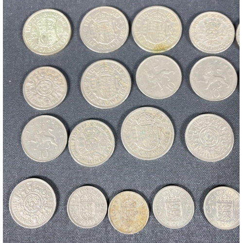 56 - A collection of BRITISH vintage 'silver' pre-decimal coins (and some decimal 10 pences) to include T... 