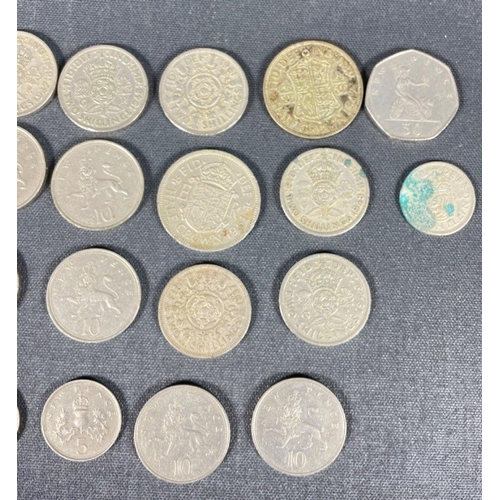 56 - A collection of BRITISH vintage 'silver' pre-decimal coins (and some decimal 10 pences) to include T... 